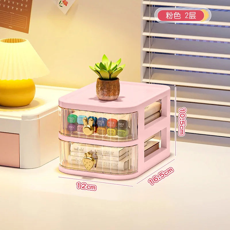 boîte rangement tiroirs transparentes poignées coeurs blanc rose beige