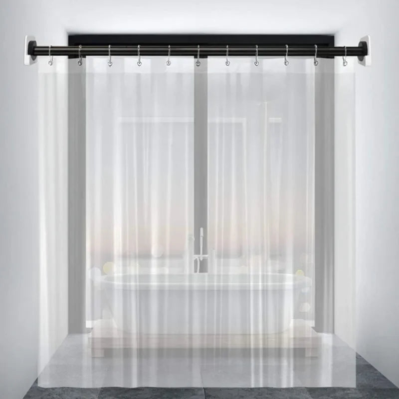 Rideau de douche transparent magnétique suspendu dans une salle de bain moderne