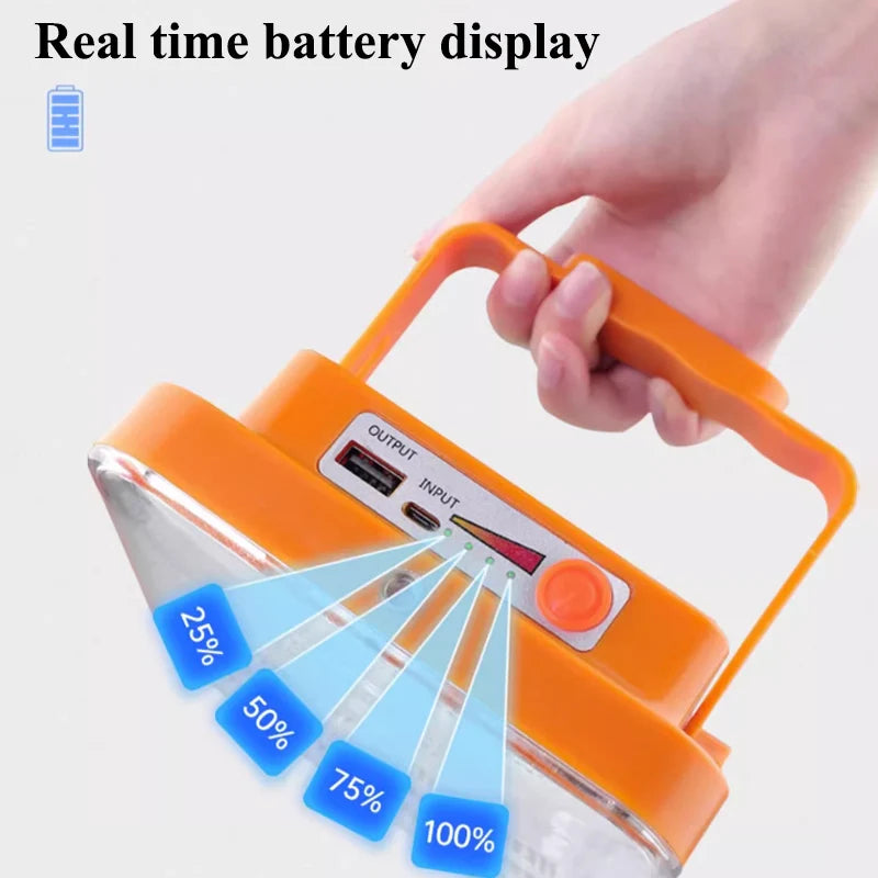lampe solaire multifonctionnelle portable orange verre trempé transparent moderne panneau solaire affichage batterie contrôle