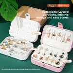 boîte bijoux multifonctionnelle simili cuir bleu marine moderne miroir portable pratique anneaux bracelets boucles