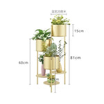 étagère plantes moderne or fer niveaux pots différents ajourées minimaliste