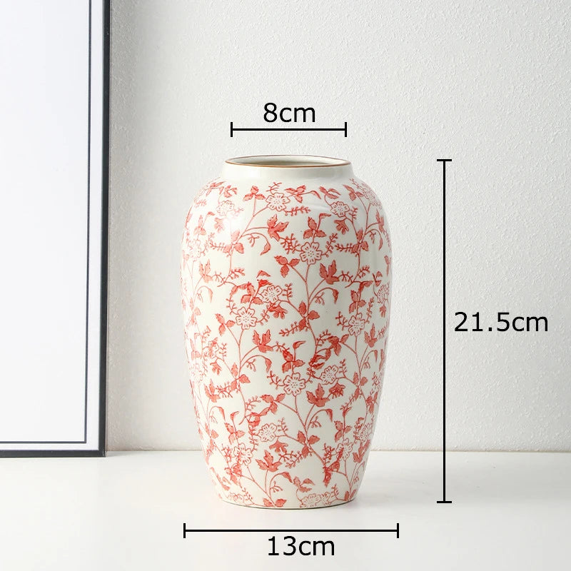 vase classique porcelaine fleurs blanc rouge bleu vert marron decoration table floral