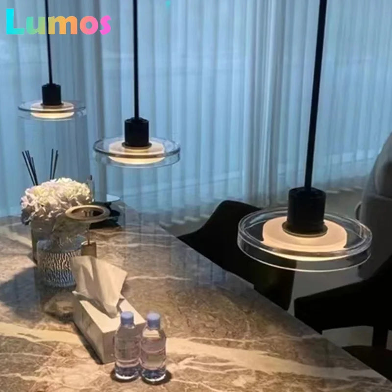 lampe suspendue led moderne noir blanc transparent minimaliste interrupteur bouton acrylique verre chambre salon