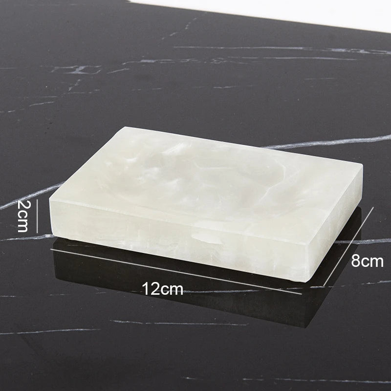 ensemble salle bain marbre onyx blanc distributeur savon porte brosse dents plateau luxe