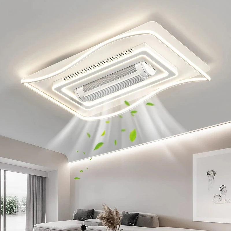 ventilateur luminaire moderne blanc grille ventilation télécommande led minimaliste