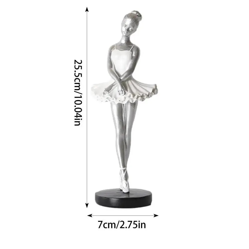 statue danseuse robe ballet posture classique or argent blanc moderne base plate