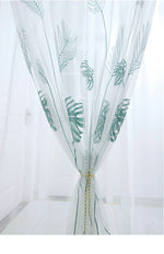 rideau tulle feuilles tropicales blanc vert clair moderne translucide 100cm largeur