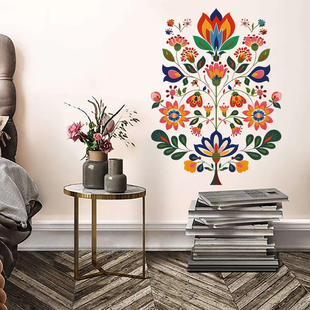 autocollants muraux floraux traditionnels multicolores résistants l'eau chambre salon pièces humides