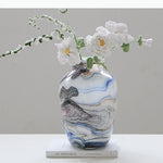vase moderne opaques marbré blanc bleu gris rose vert jaune fleurs artificielles tableDecoration