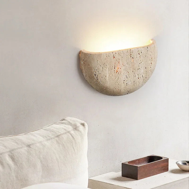 applique murale moderne pierre texture granulée éclairage quotidien chambre entrée étude lumière chaude scandinave