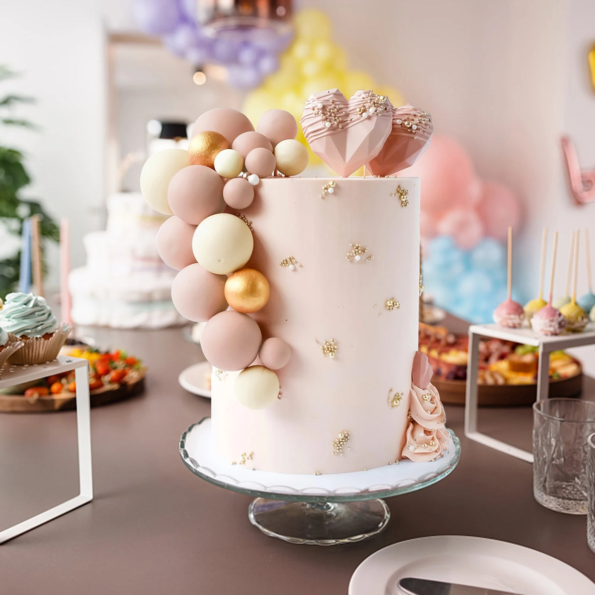 boules décoration gâteau mariage fiançailles noël saint valentin rose beige blanc or brillantes