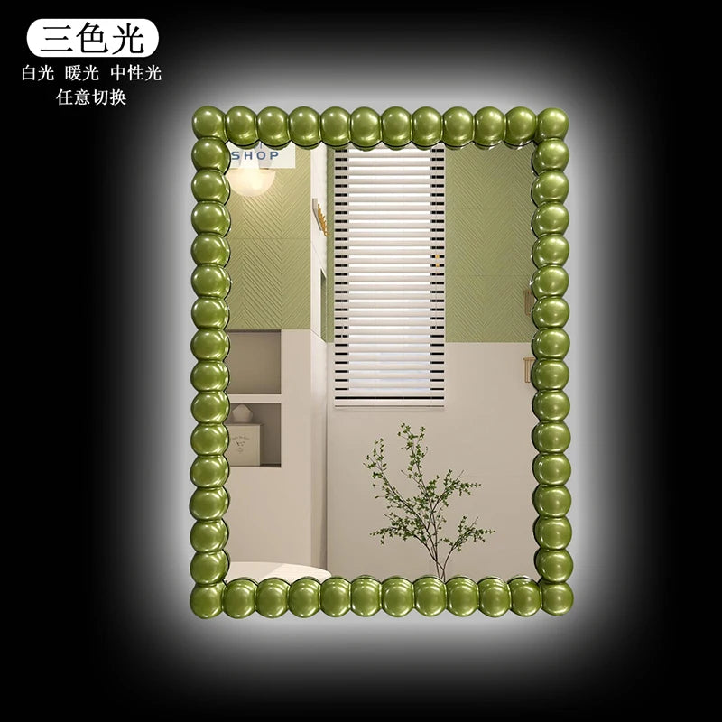 miroir pied vert or blanc luxueux classique opacité adhésif led rectangle