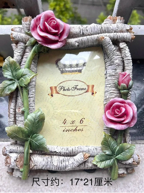 cadre photo blanc rose feuilles vertes branches naturelles rustique clips métalliques opacité 4x6 pouces