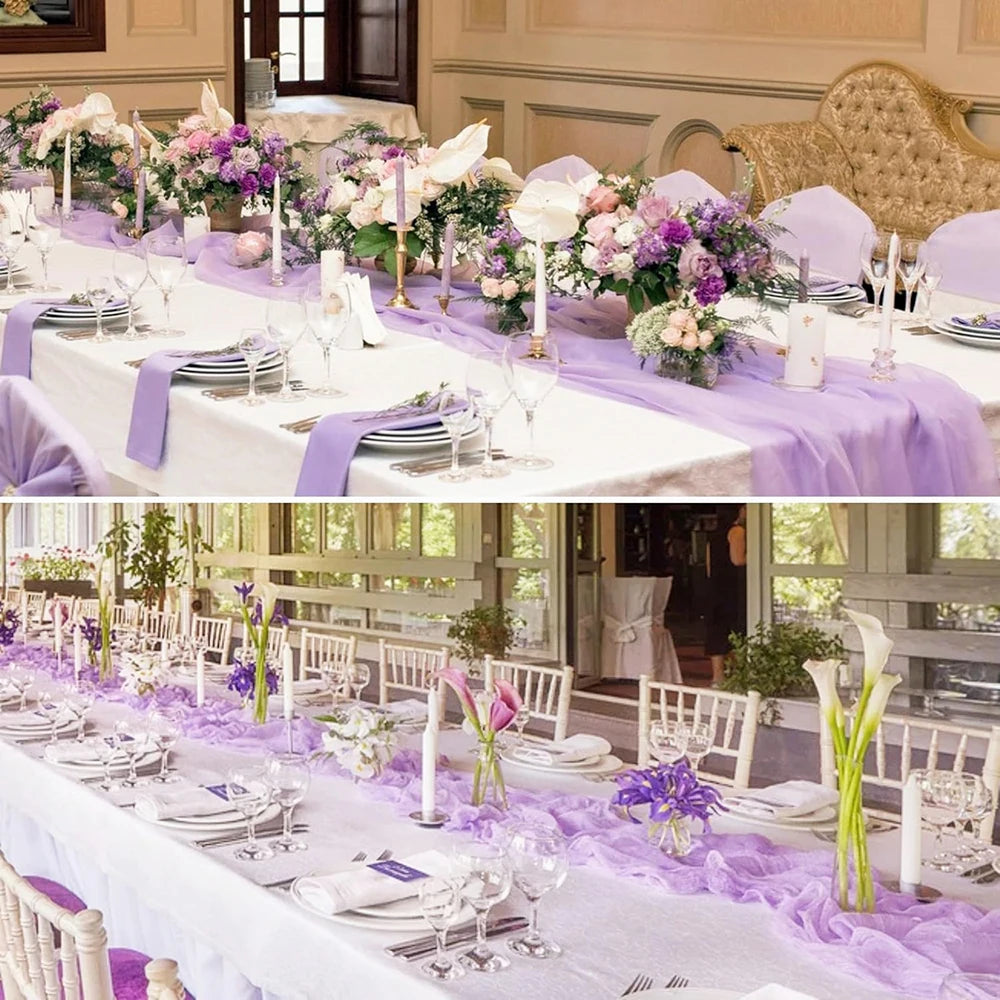 ruban table violet clair texture tissée rustique décoration table mariage anniversaire maison bohème festive