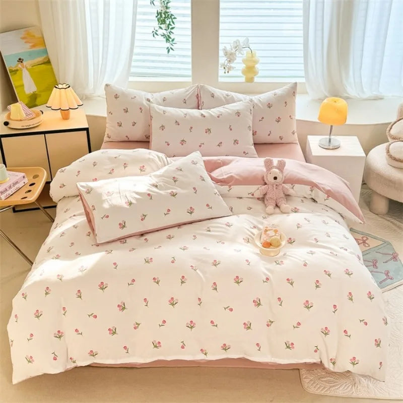 ensemble literie moderne blanc rose fleurs petites taies d'oreiller couverture peluche étudiant chambre dormir