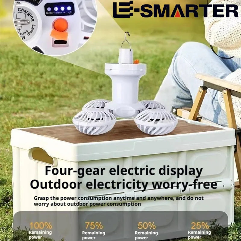 lampe ventilateur moderne blanc pliable rechargeable led interrupteur toucher solar campingextérieur