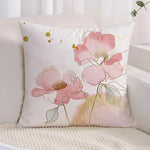 housse coussin imprimé fleurs roses dorées moderne blanc décoration maison 100 polyester
