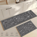 tapis cuisine noir gris anti fatigue antidérapant moderne graphique ustensiles cuisine coeurs