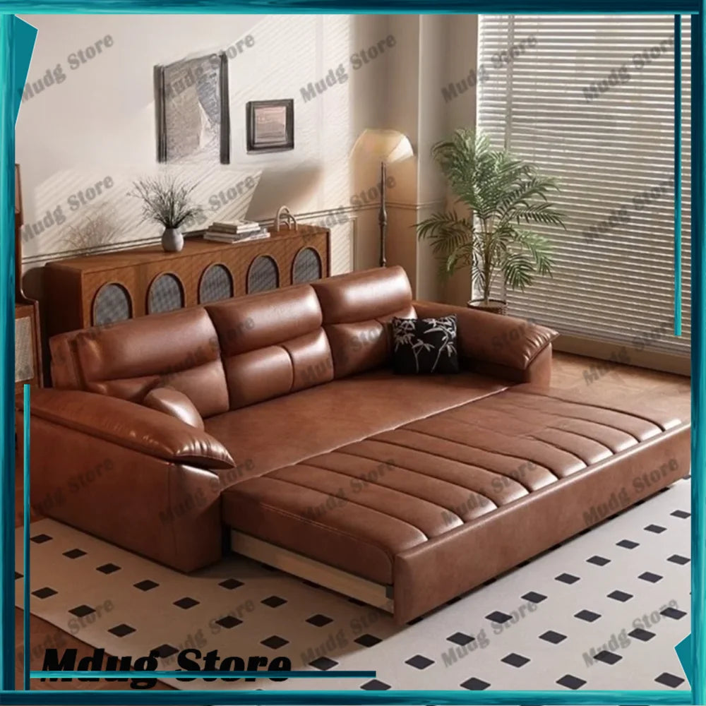 canapé sectionnel cuir marron moderne coussin noir texture lisse minimaliste adaptable salon chambre