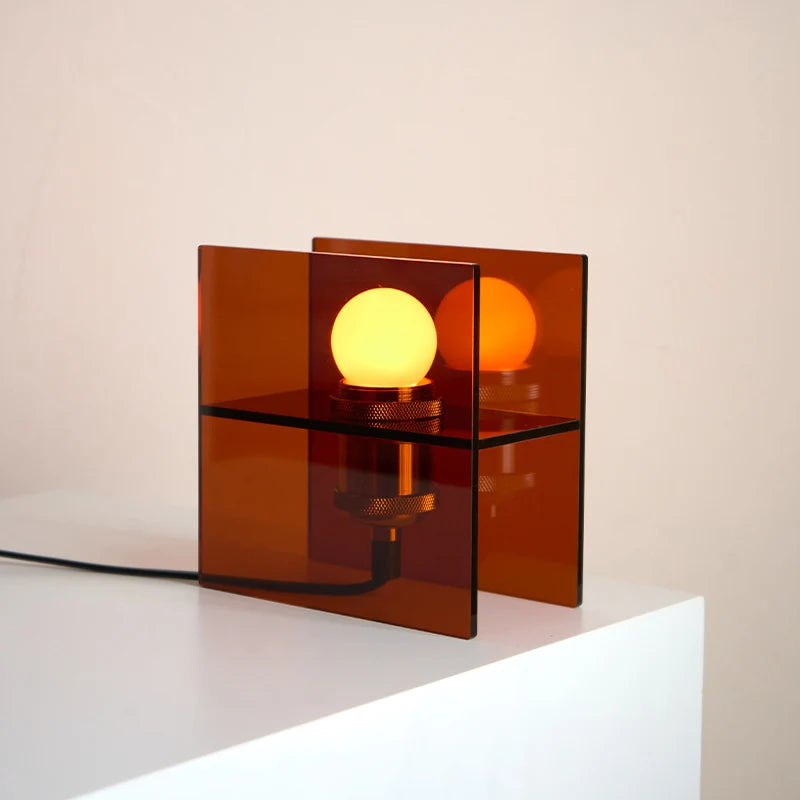 lampe table moderne bleu translucide lumière led base acrylique adhésif chambre