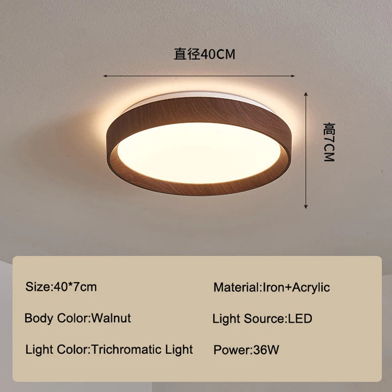 luminaire plafonnier moderne led 36w grain bois marron aspect minimaliste chambre cuisine salle manger