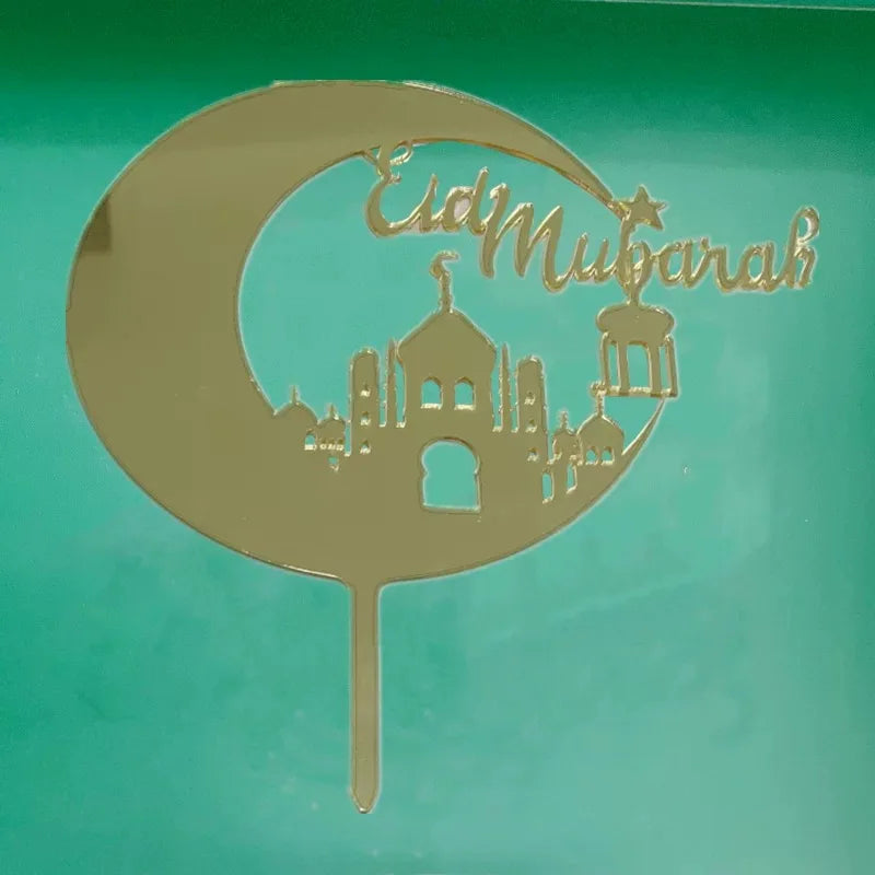 décoration gâteau or vert motifs islamiques lunes minarets calligraphie artisanal élégant adhésif festif İslam