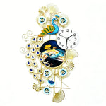 horloge murale paon plumes fleurs bleu doré moderne décoration intérieure fixations ornementales