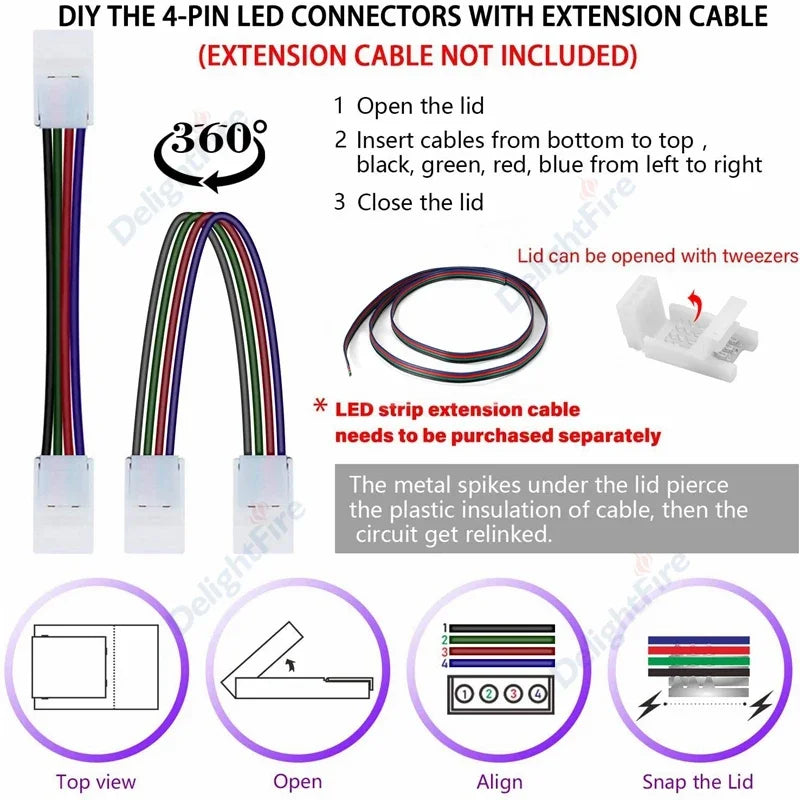 connecteurs led ruban adhésif moderne broches 10mm blanc opaques 5a 24v ws2812b rgb