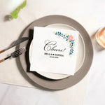 serviettes jetables blanc motif floral calligraphie dorée élégantes mariage anniversaire fêtes variées