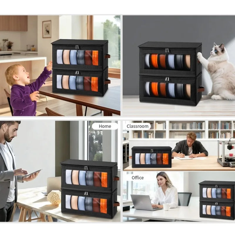 boîtes rangement filaments 3D noir tissu imperméable moderne pliables poignées cuir PLA PETG TPU