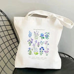 sac main toile imprimé floral blanc doux moderne poignées détachables poche ouverte sans compartiments