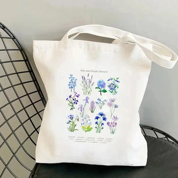 sac main toile imprimé floral blanc doux moderne poignées détachables poche ouverte sans compartiments