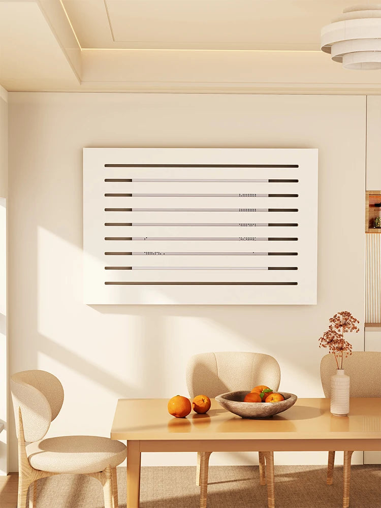 radiateur mural bois naturel moderne rayures horizontales salon appartement chic