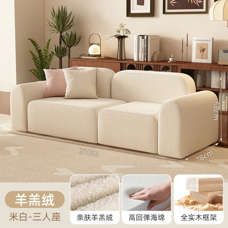 canapé moderne rose clair uni bois salon minimaliste 210cm 170cm 240cm coussins