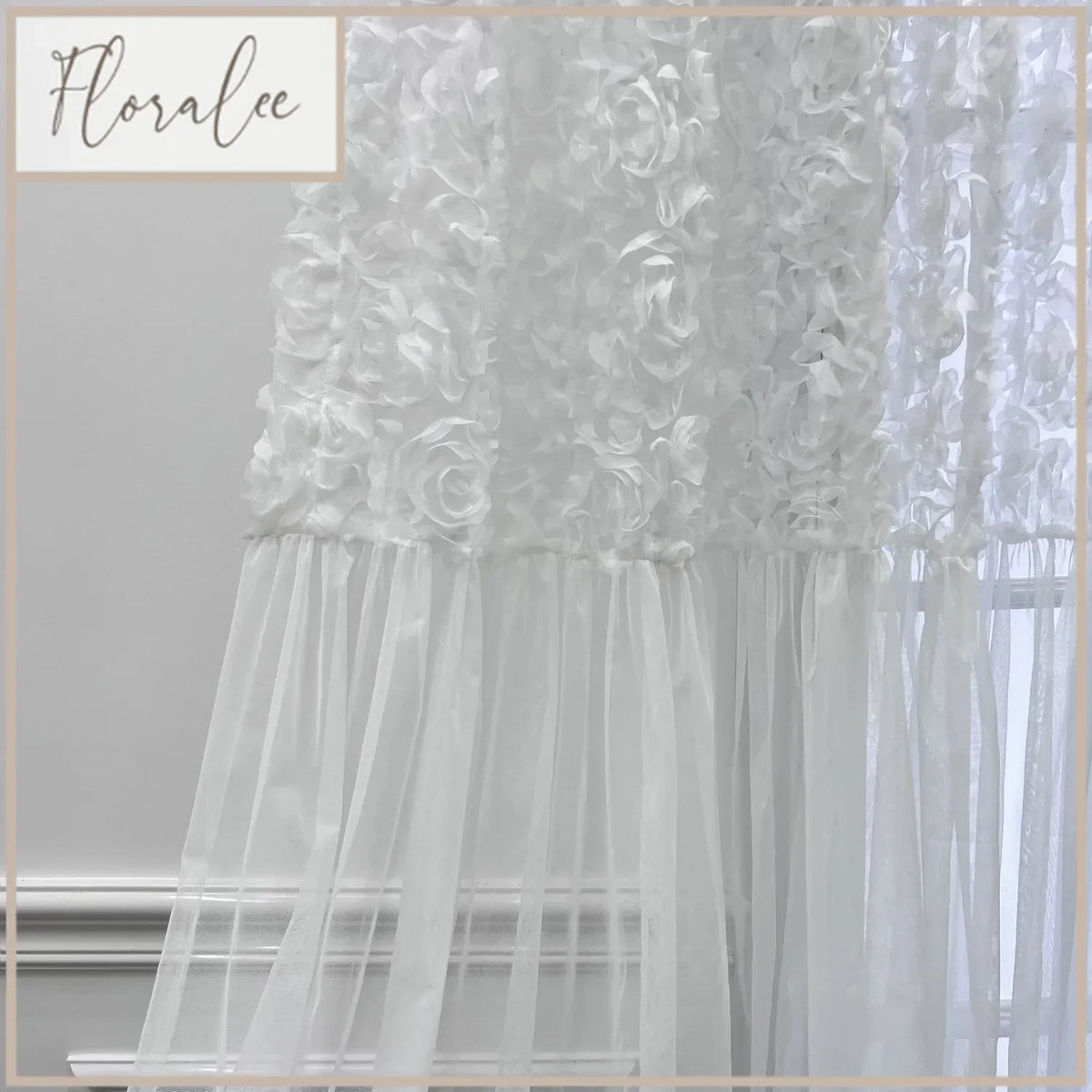 rideau blanc fleurs relief tulle romantique élégant anneaux chambre maison