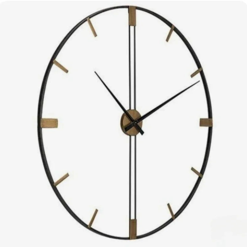 horloge murale moderne 60cm cadre noir transparent aiguilles numéros dorés quartz métal