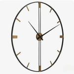 horloge murale moderne 60cm cadre noir transparent aiguilles numéros dorés quartz métal