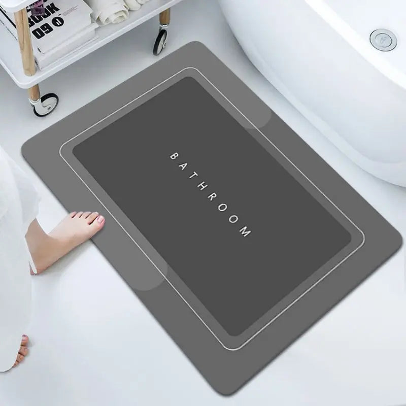 tapis bain gris vert moderne minimaliste lavable main machine usage maison salle bain