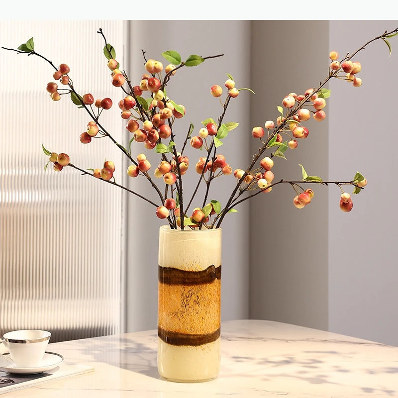vase moderne translucide blanc crème orange marron décoration tablebranches baies texturées