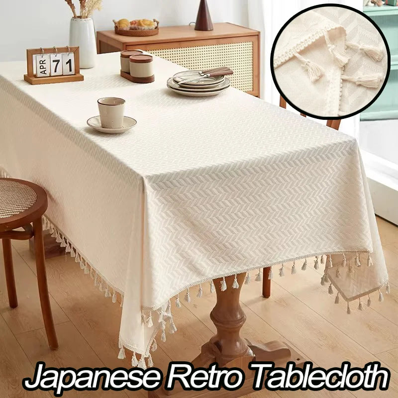 nappe table rétro japonaise beige zigzag blanc extérieur intérieur mariage festivité geometrique
