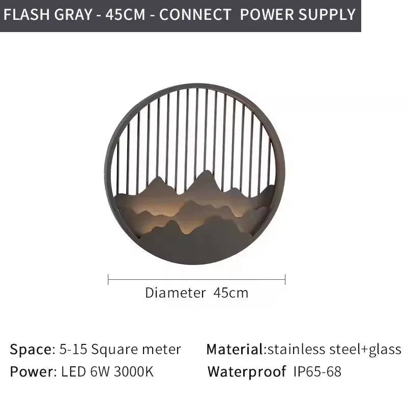 applique murale led noir doré contemporaine ip65 acier inoxydable minimaliste montagnes stylisees