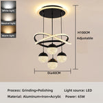 suspension lumineuse moderne or noir diamants transparents anneaux brillants contemporain led