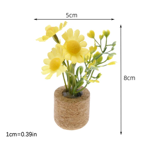 plantes artificielles miniature vert jaune rose bleu feuilles fleurs pot liège