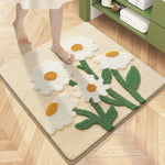 tapis bain microfibre carré motif fleurs moderne doux absorbant salle bain vert blanc