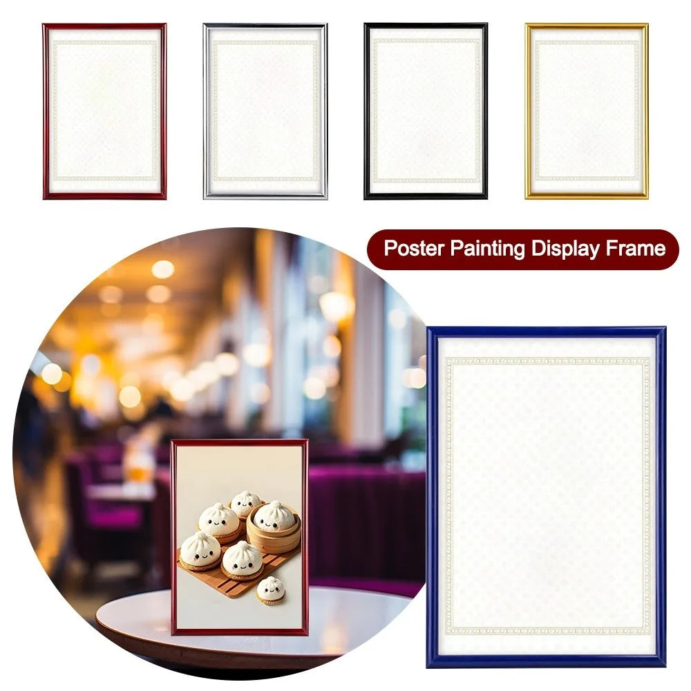 Cadre tableau A4 classique bordure géométrique couleurs bleu marine rouge doré argenté