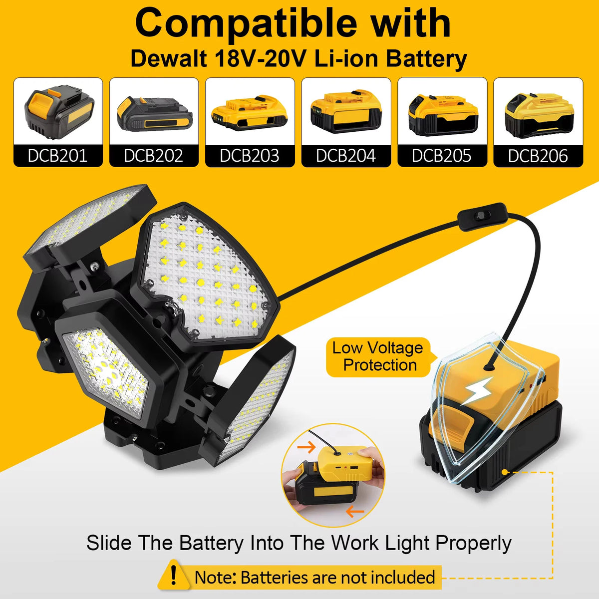 lampe travail pliable led rechargeable batterie lithium 18v 20v indicateur charge crochets moderne noire