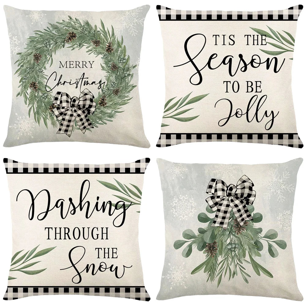 coussin carré noël arbre renne guirlande bonhomme neige décoration maison traditionnel opacité fixe