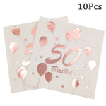 serviettes papier anniversaire rose pâle ballons chiffres étoiles effet métallique 30 40 50 60