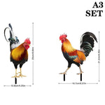 figurine coq deco jardin résistante intempéries rouge noir vert bleu plumeuses réaliste piquetextérieur patio