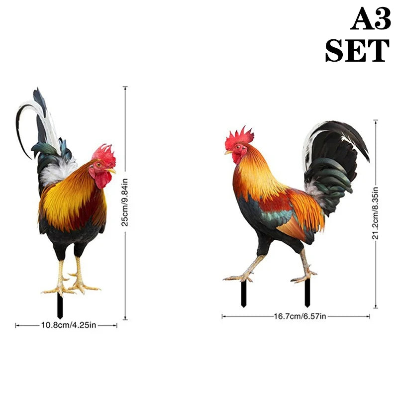 figurine coq deco jardin résistante intempéries rouge noir vert bleu plumeuses réaliste piquetextérieur patio